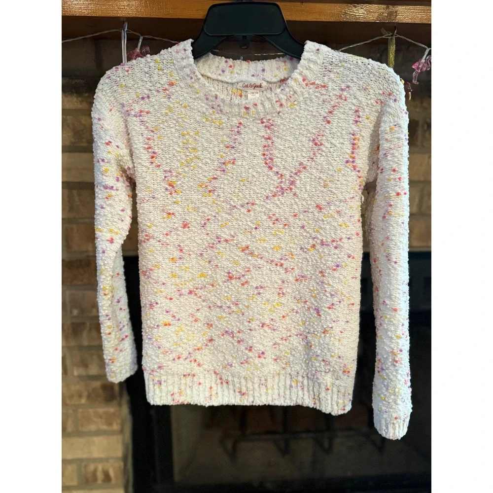 Cat & Jack Girls Cream Confetti Chenille Knit Sweater Pullover Large 10/12